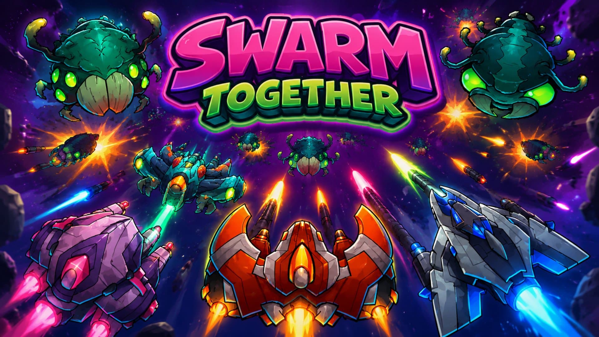 Swarm Together：あっという間に大混乱の協力プレイ・バグブラスター - play online free